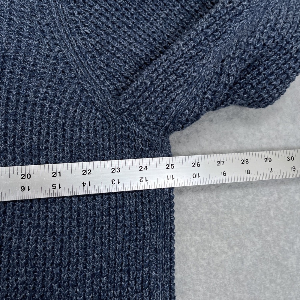LL Bean Organic Cotton Waffle Sweater Mens XL Blue Fisherman 1/4 Zip Pullover - Picture 3 of 10